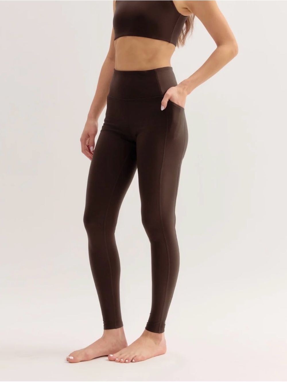 Girlfriend Collective High-Rise Leggings Brown Womens Size L Pockets Stretch